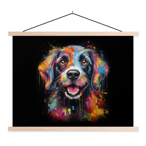 Graffiti - Hond - Zwart - Kleuren textielposter latten blank klein -3d