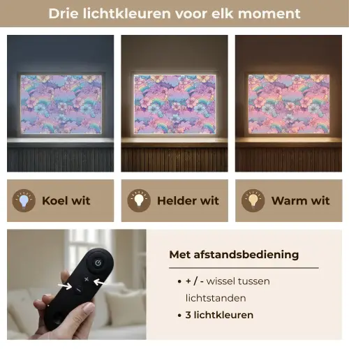 Regenbogen - Bloemen - Kleurrijk - Wolken Light Box met batterij (Wandlamp kind) middel -USP_lichtkleurNL