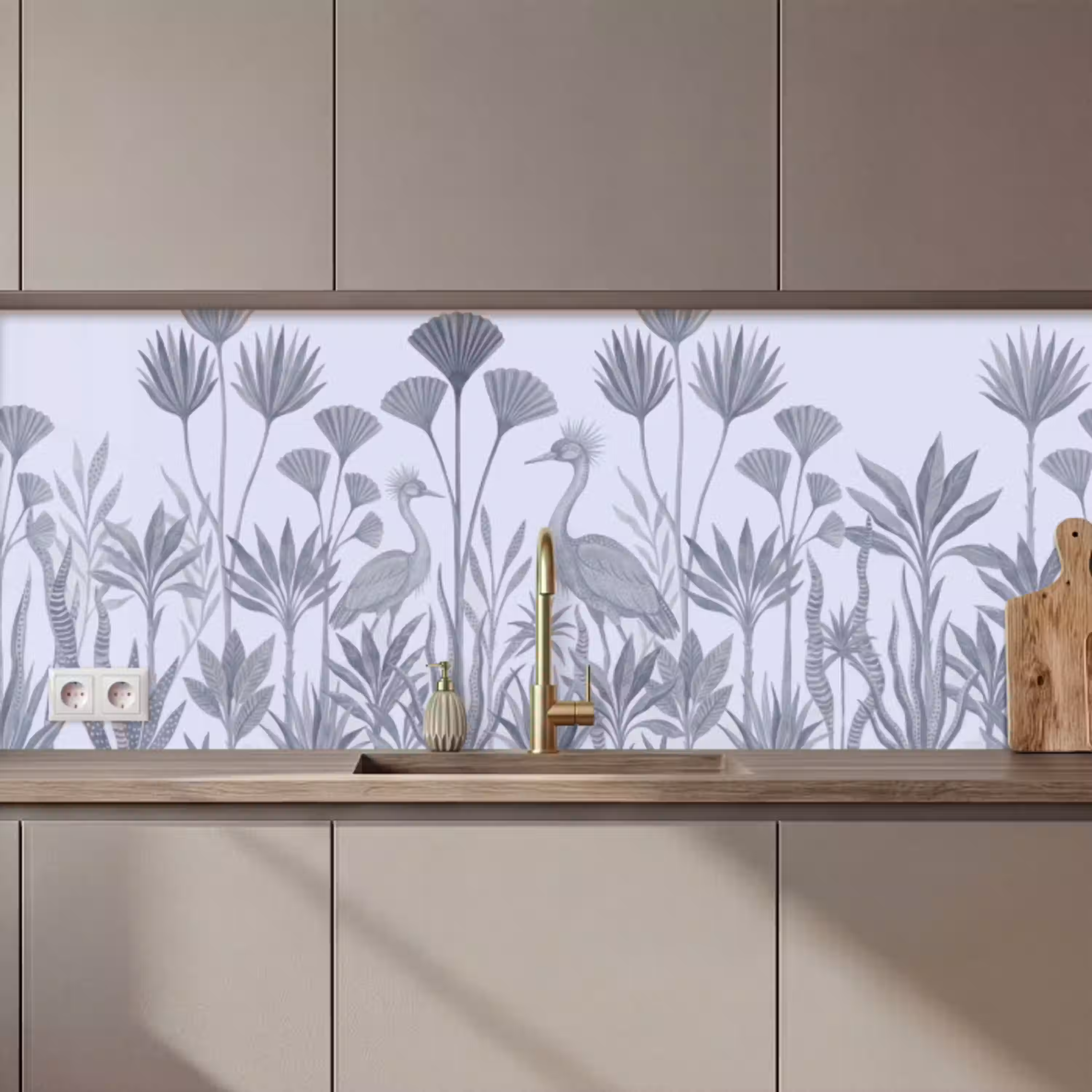 Vogel - Tropisch - Illustratie - Blauwgrijs - Natuur keuken achterwand 2 middel zz_3dshopping