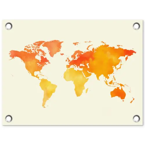 Wereldkaart - Oranje - Kleurrijk tuinposter los doek klein -3d