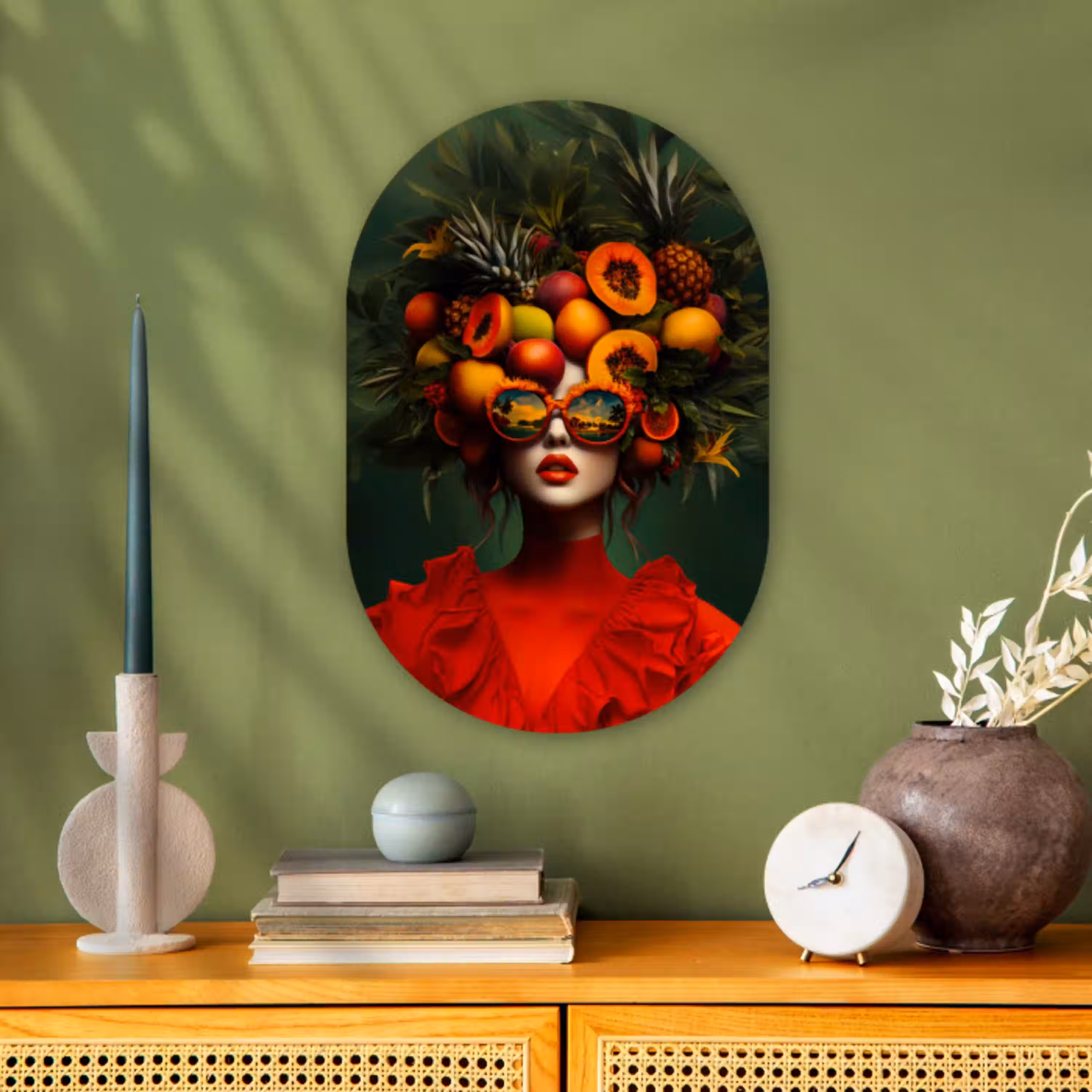 Vrouw - Vruchten - Papaja - Ananas Wandcirkel Ovaal Forex klein -sfeer2
