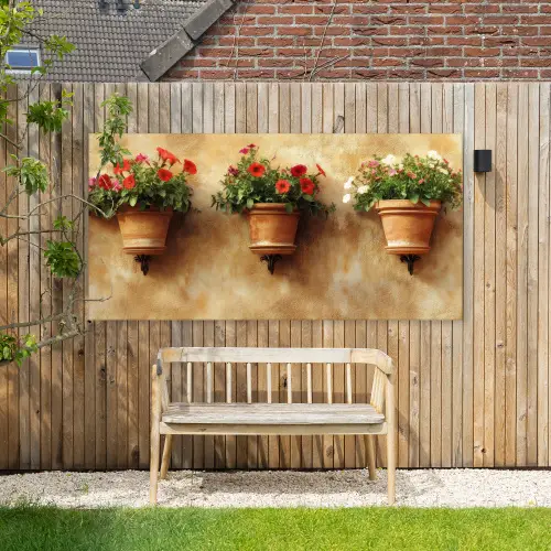 Bloempotten - Muur - Vintage Tuinposter op houten frame 2 cm dik xxl -sfeer4