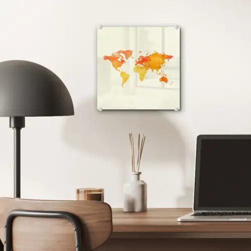 Wereldkaart - Oranje - Kleurrijk plexiglas 5mm klein -sfeer6