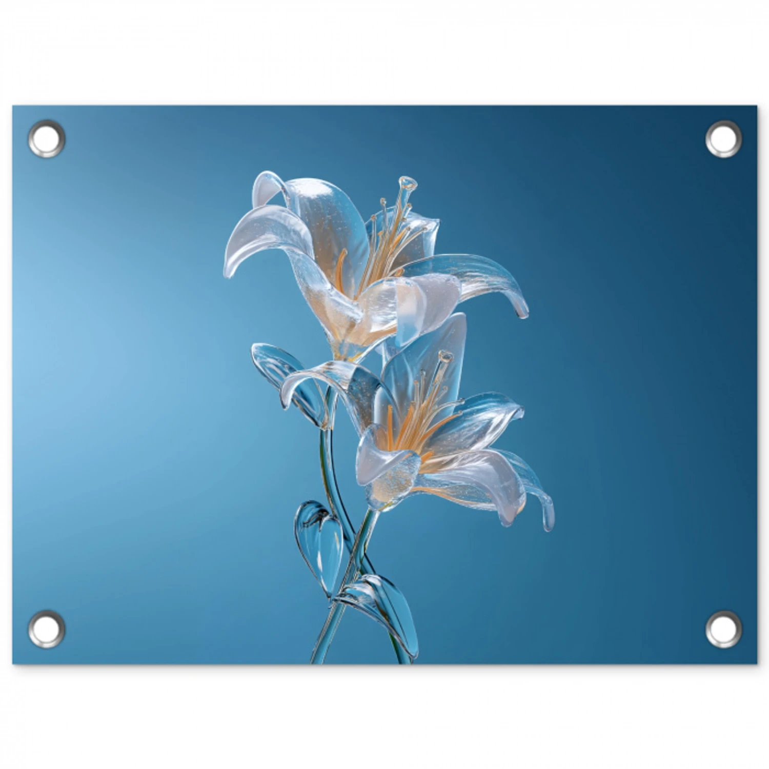 Lelies - Blauw - Glazen tuinposter los doek klein -3d