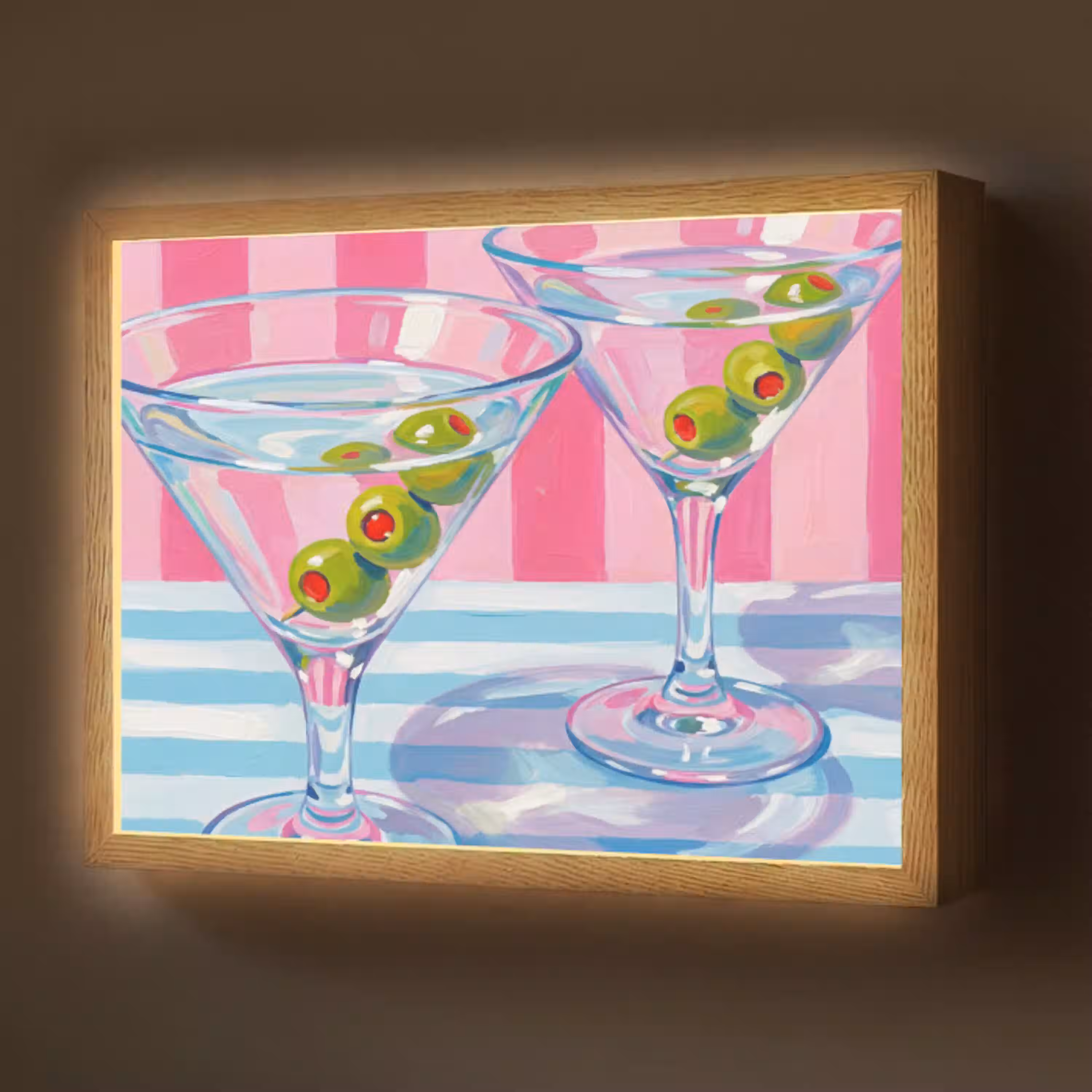 Cocktail - Olijven - Kunst - Modern - Roze Light Box met batterij (Wandlamp) middel -z3d_website