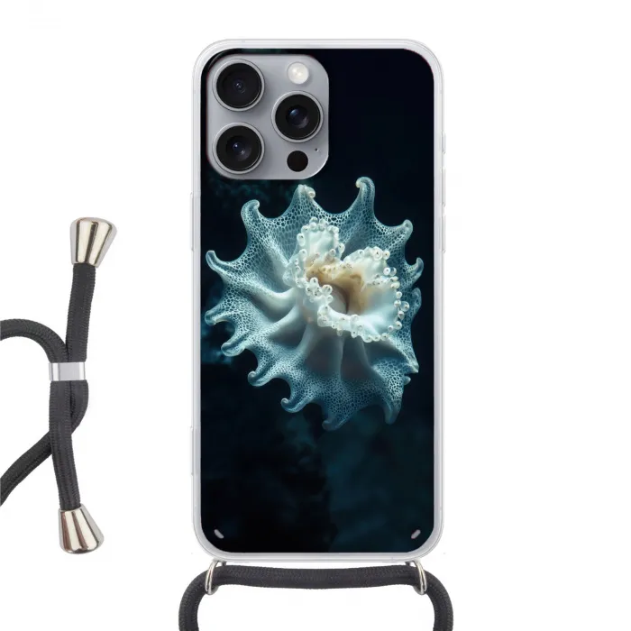 Zeewezen - Wit - Golven - Water Hoesje iPhone 16 Pro Max met koord klein -3d