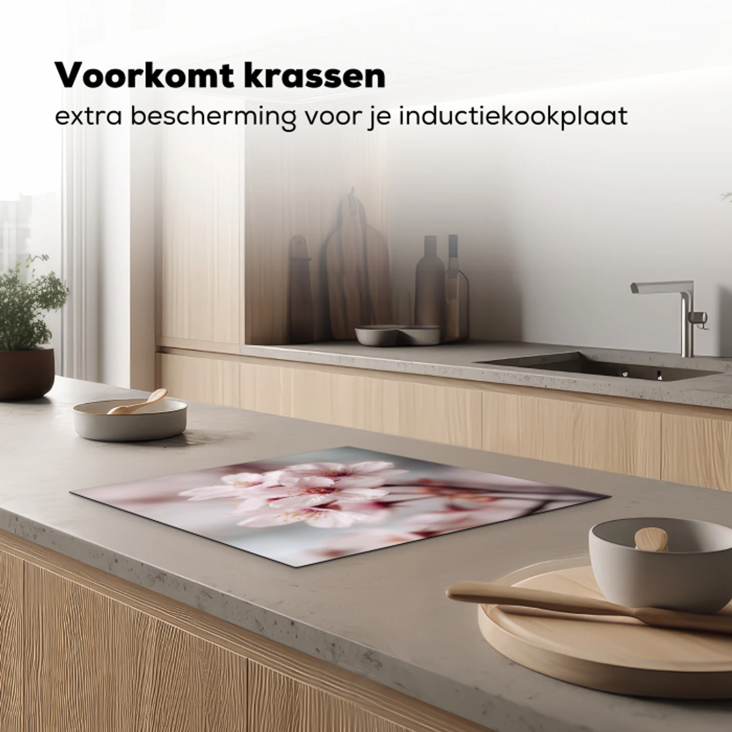 Bloesems - Meeldraden - Geel - Wazig Inductie beschermer vinyl 3mm middel -sfeer1