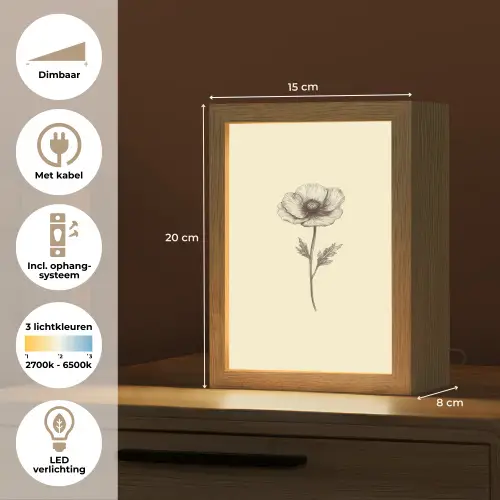 Klaproos - Illustratie - Zwart Light Box met kabel (Tafellamp) klein -USP_NL