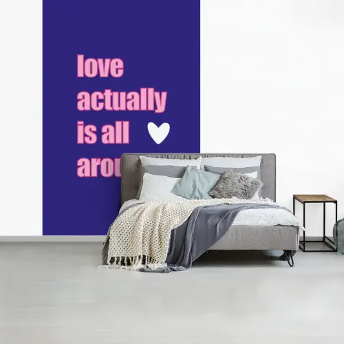 Tekst - Valentijn - Love - Blauw fotobehang vinyl groot -slaapkamer