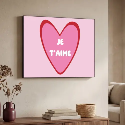 Hart - Frans - Valentijn - Roze Textielframe - compleet frame klein -sfeer3