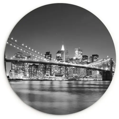 New York - Brug - Brooklyn - Zwart wit - Architectuur Wandcirkel kunststof plaat 5mm dik klein -3d