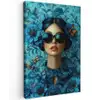 Vrouw - Bloemen - Vlinders - Blauw - Abstract Tuinposter op houten frame 2 cm dik klein -3d