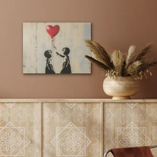 Street art - Banksy - Ballon - Graffiti - Retro PET vilt klein -sfeer4