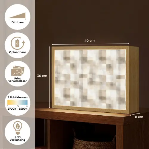 Textuur - Linnen - Beige Light Box met batterij (Wandlamp) middel 907 -USP_websiteoverzichtNL
