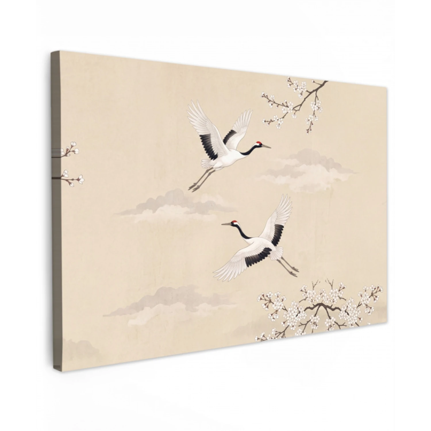 Kraanvogels - Bloesem - Beige canvas 2cm klein -z3d