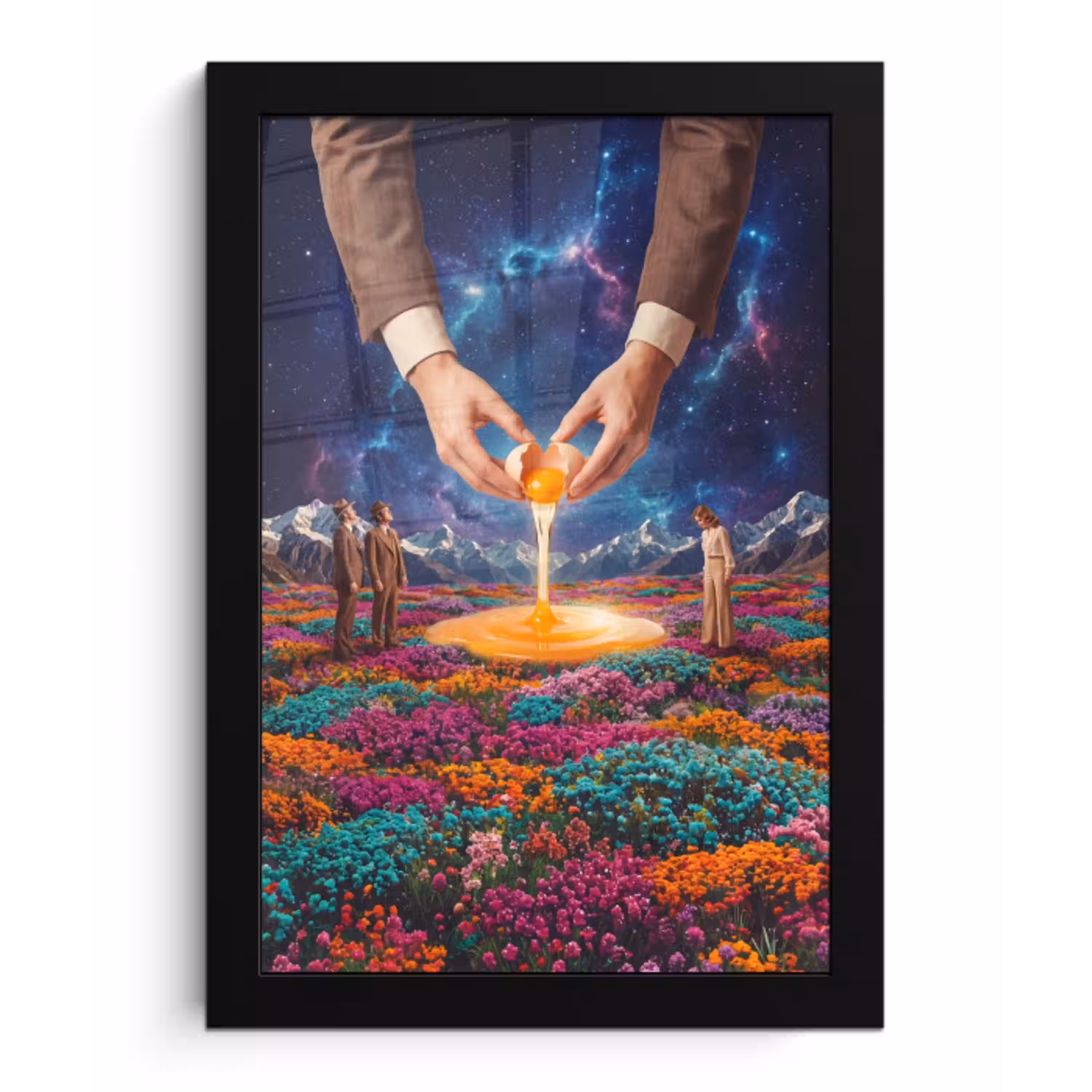 Handen - Ei - Surrealisme fotolijst zwart zonder passe partout klein -3d