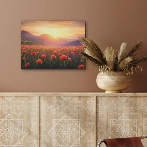 Landschap - Zonsondergang - Bloemenveld PET vilt klein -sfeer4