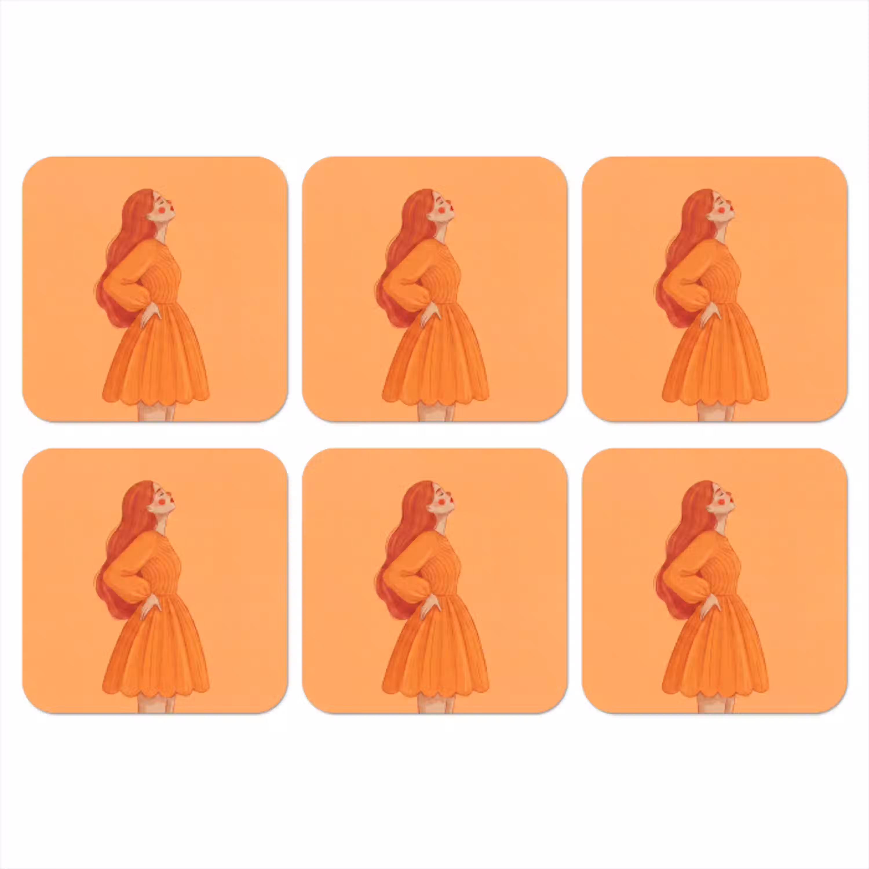 Vrouw - Profiel - Mensen - Modern - Oranje onderzetter kurk middel -3d