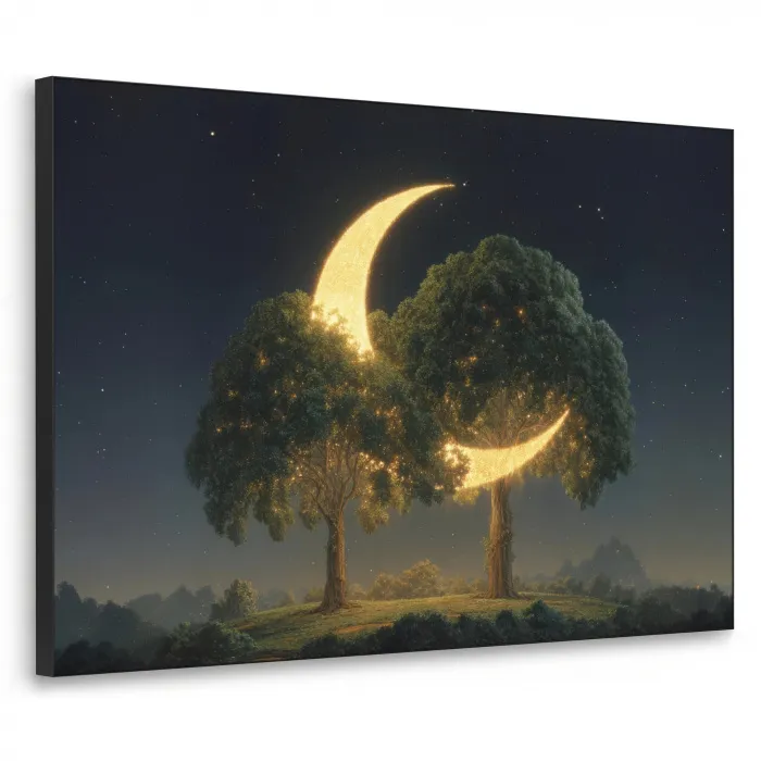 Maan - Bomen - Rust Textielframe zwart klein -3d
