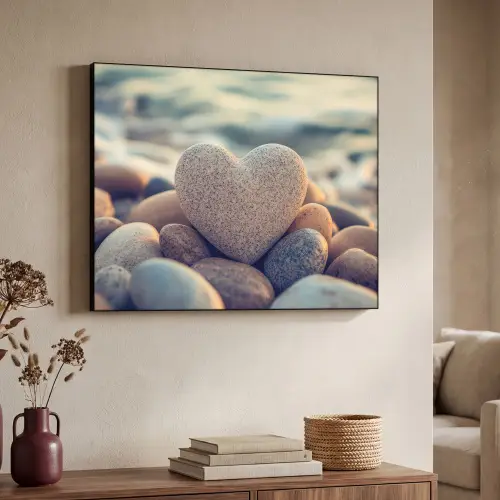 Hart - Stenen - Natuur - Keien - Zen - Kiezelstenen Textielframe zwart klein -sfeer3