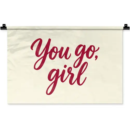 you go girl - Rood - Wit Wandkleed katoen klein -zz3d