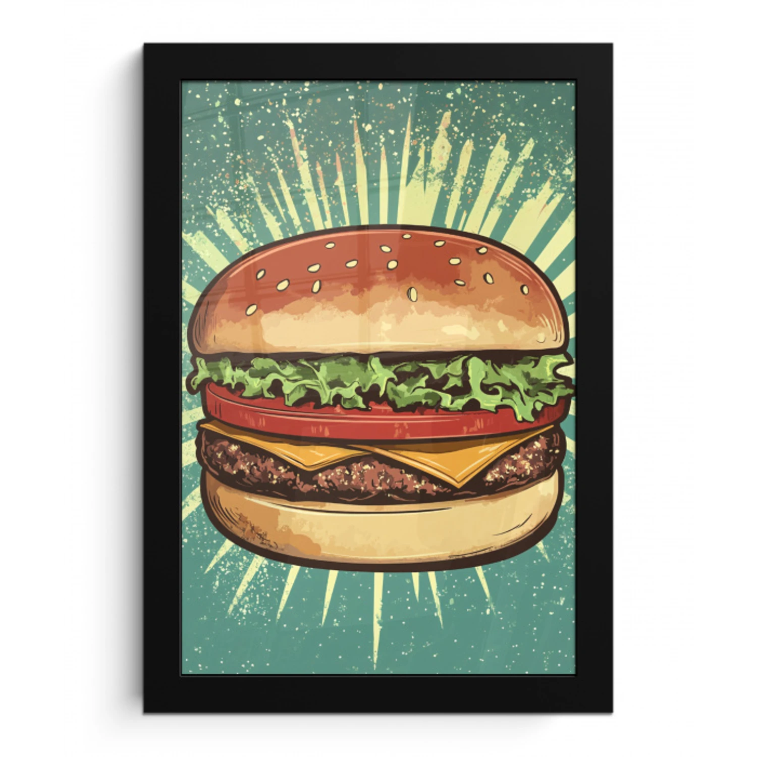 Hamburger - Illustratie - Sla - Kaas fotolijst zwart zonder passe partout klein -3d