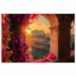 Colosseum - Rome - Roze Bloemen poster papier klein -3d