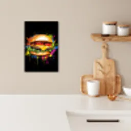 Hamburger - Graffiti - Verf - Kleurrijk - Eten - Abstract KitchenYeah - Keuken - Canvas klein -sfeer1
