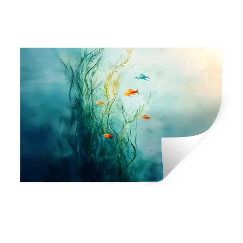 Waterplanten - Vissen - Kleurrijk - Water Muursticker klein -3d