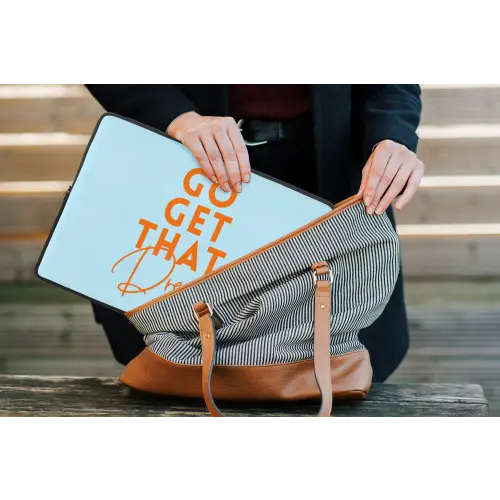 Blauw - Oranje - Tekst laptophoes neopreen klein -tas