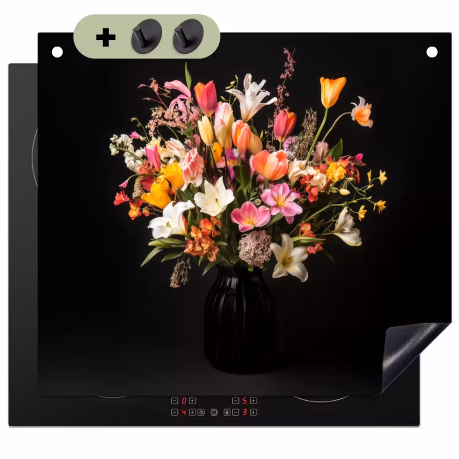 Inductiebeschermer & spatscherm (2in1) - Vaas - Bloemen - Tulpen