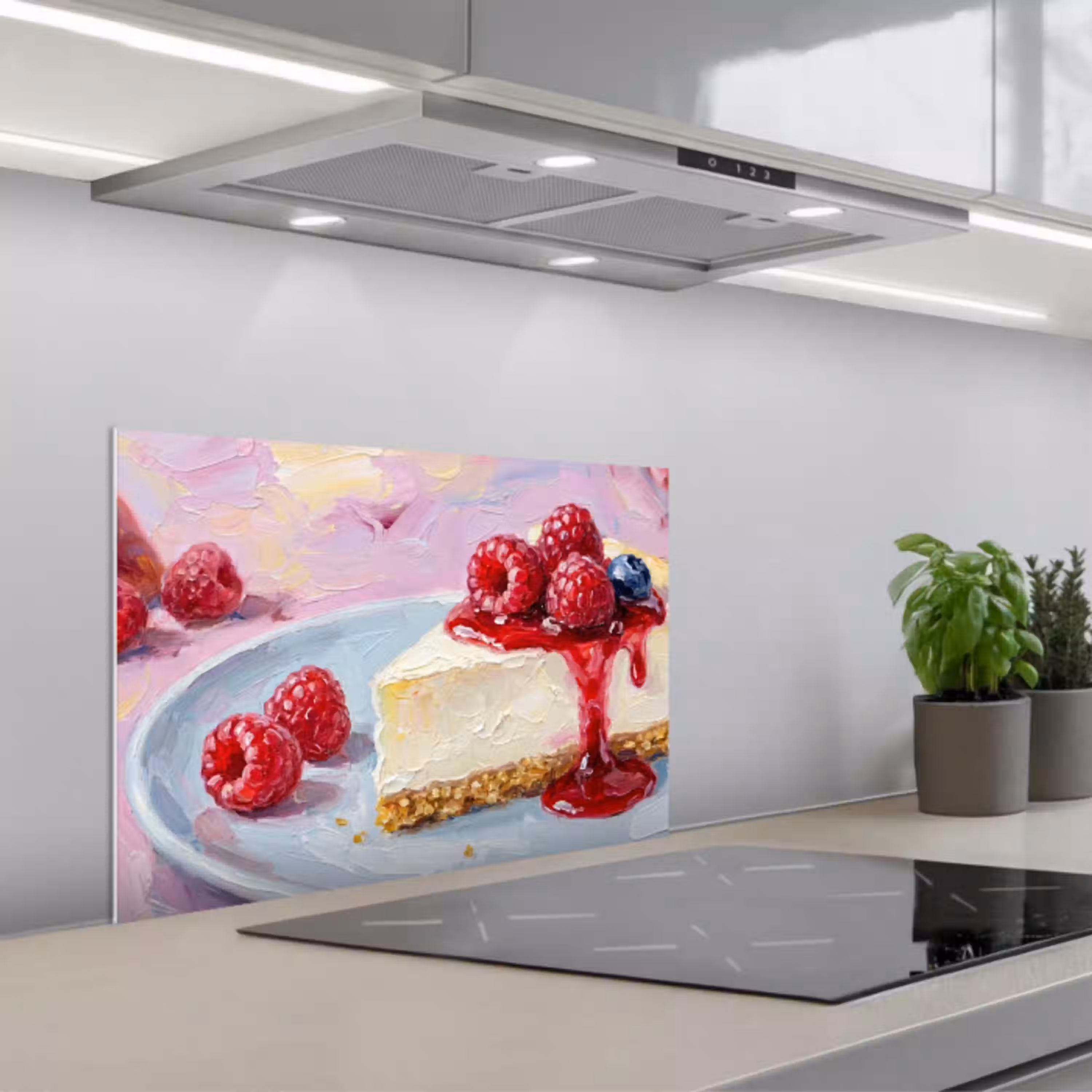 Eten - Cheesecake - Bessen - Abstract - Roze keuken achterwand spatscherm klein -3d_schuin