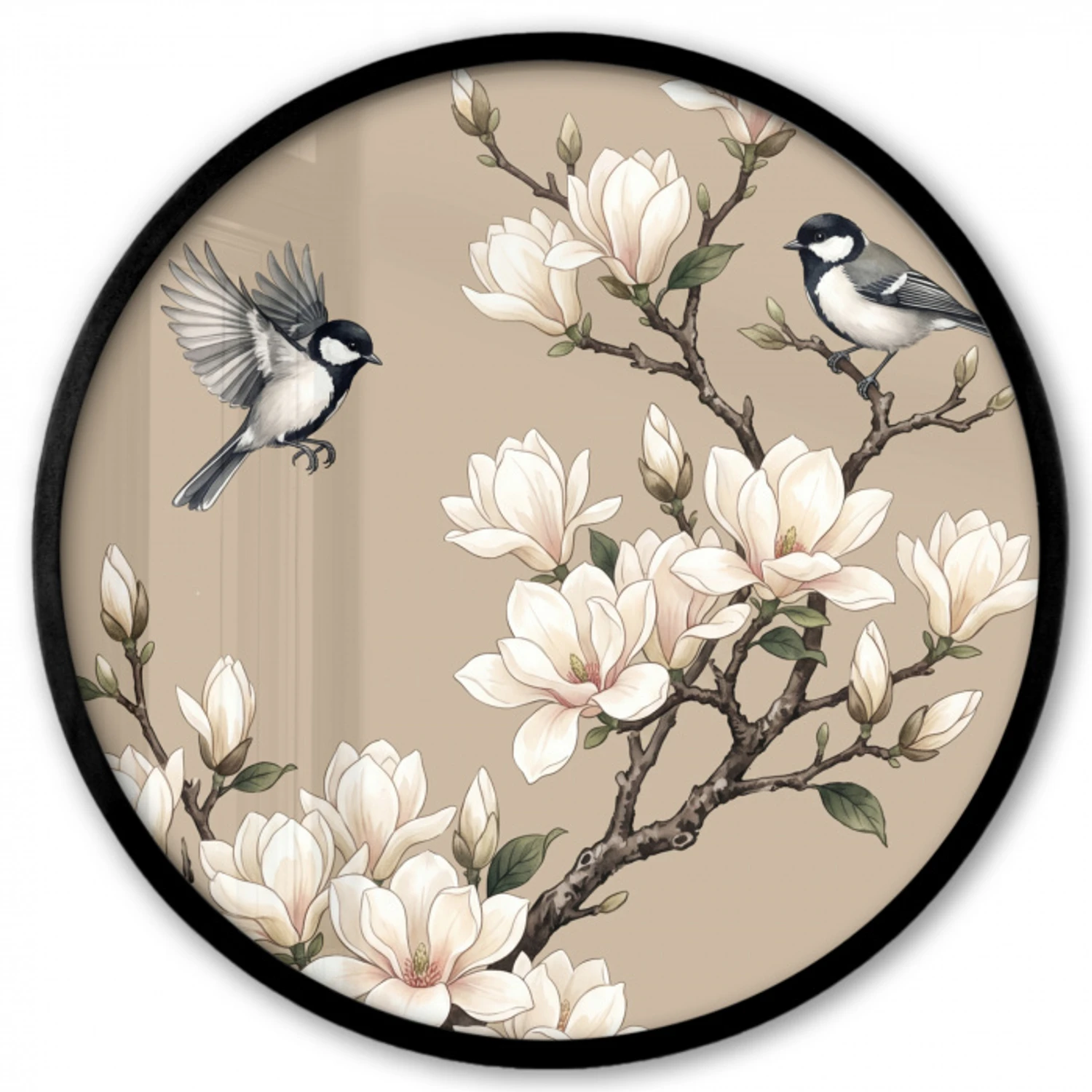 Oosters - Vogels - Beige Fotolijst rond zonder passe partout klein -3d