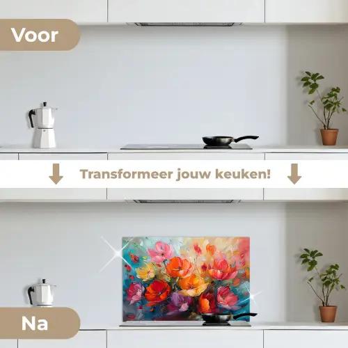 Bloemen - Kunst - Watercolor - Botanisch keuken achterwand spatscherm klein -voor_na_NL