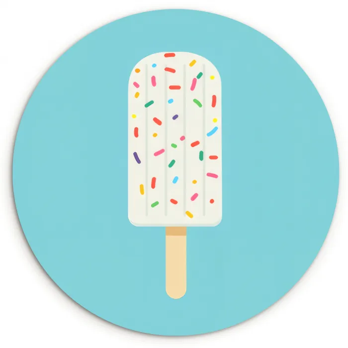 Ijsje - Stokje - Sprinkles - Lichtblauw Wandcirkel kunststof plaat 5mm dik klein -3d