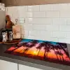 Palmboom - Zonsondergang - Horizon - Strand - Oranje - Roze Inductie beschermer vinyl 3mm klein -sfeer3