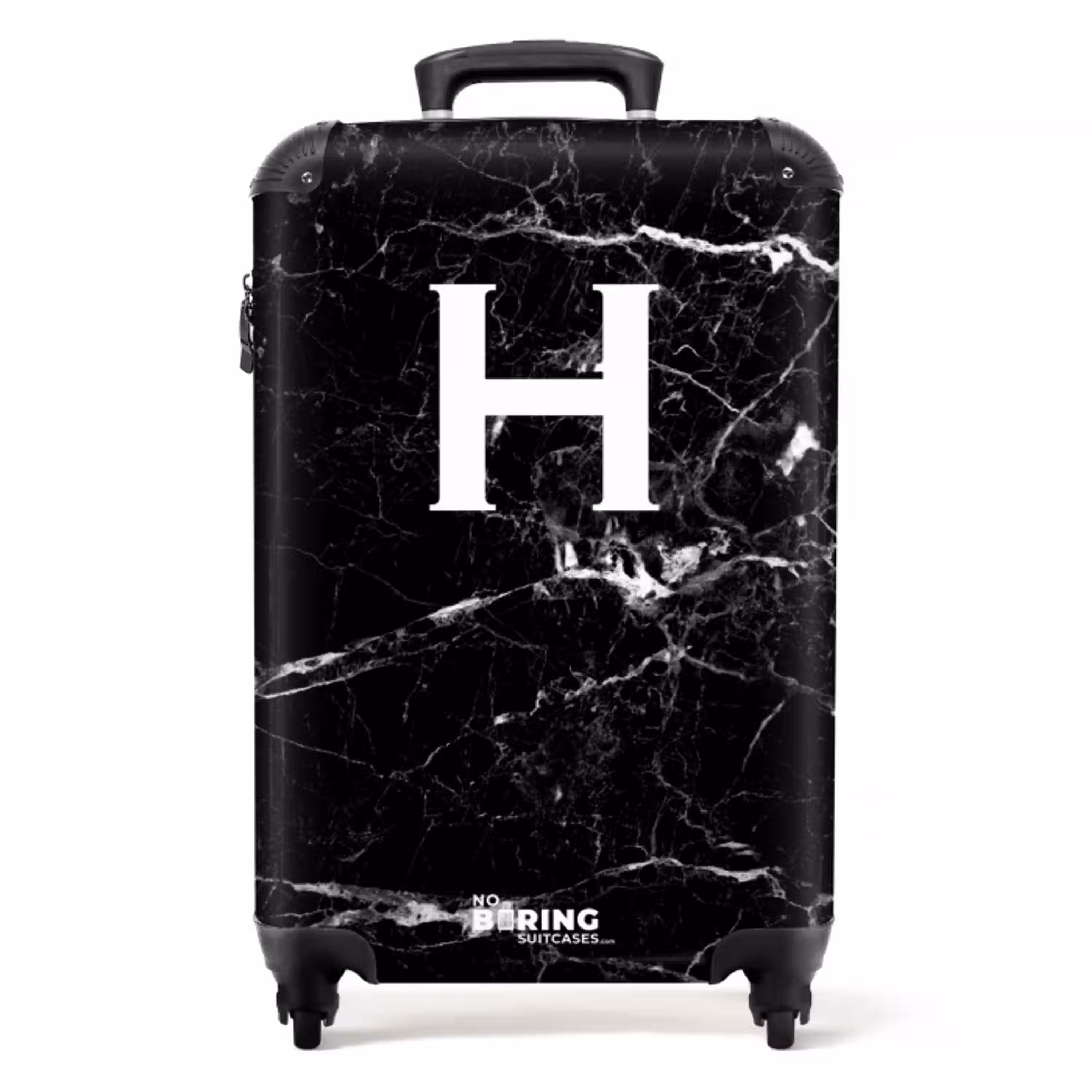 Marmer look - Letter H - Zwart NBS - Handbagage koffer - Unisex middel -productfoto_recht