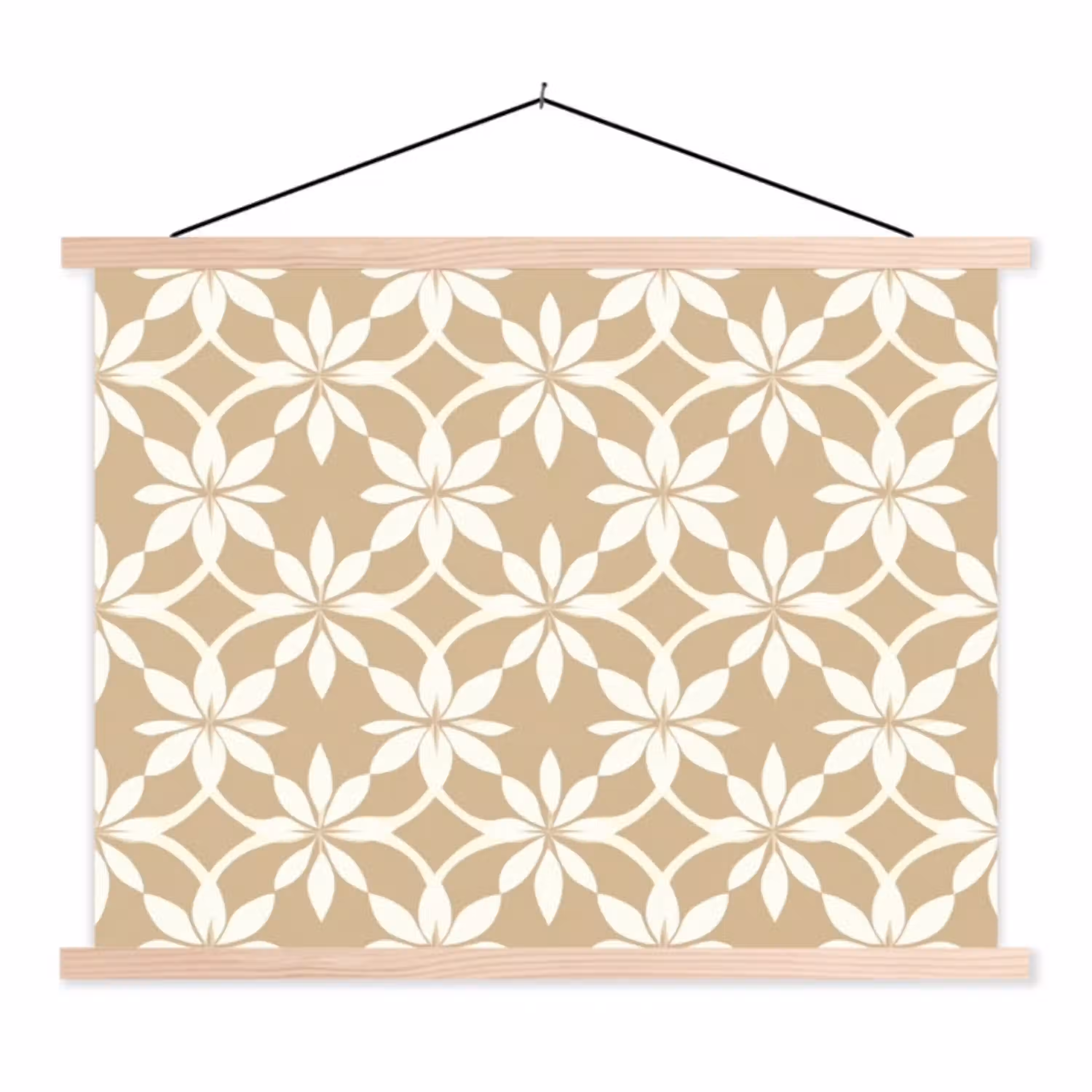 Bloemen - Patroon - Beige textielposter latten blank klein 122 -3d