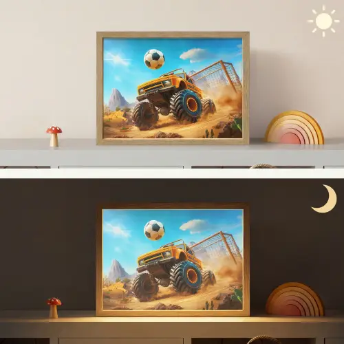 Monstertruck - Voetbal - Woestijn Light Box met batterij (Wandlamp kind) middel -sfeer3_kind