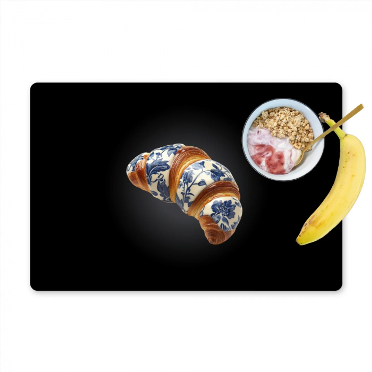 Croissant - Bloemenpatroon - Delftsblauw Placemat vinyl groot -zzzproduct_Kitchenyeah-website