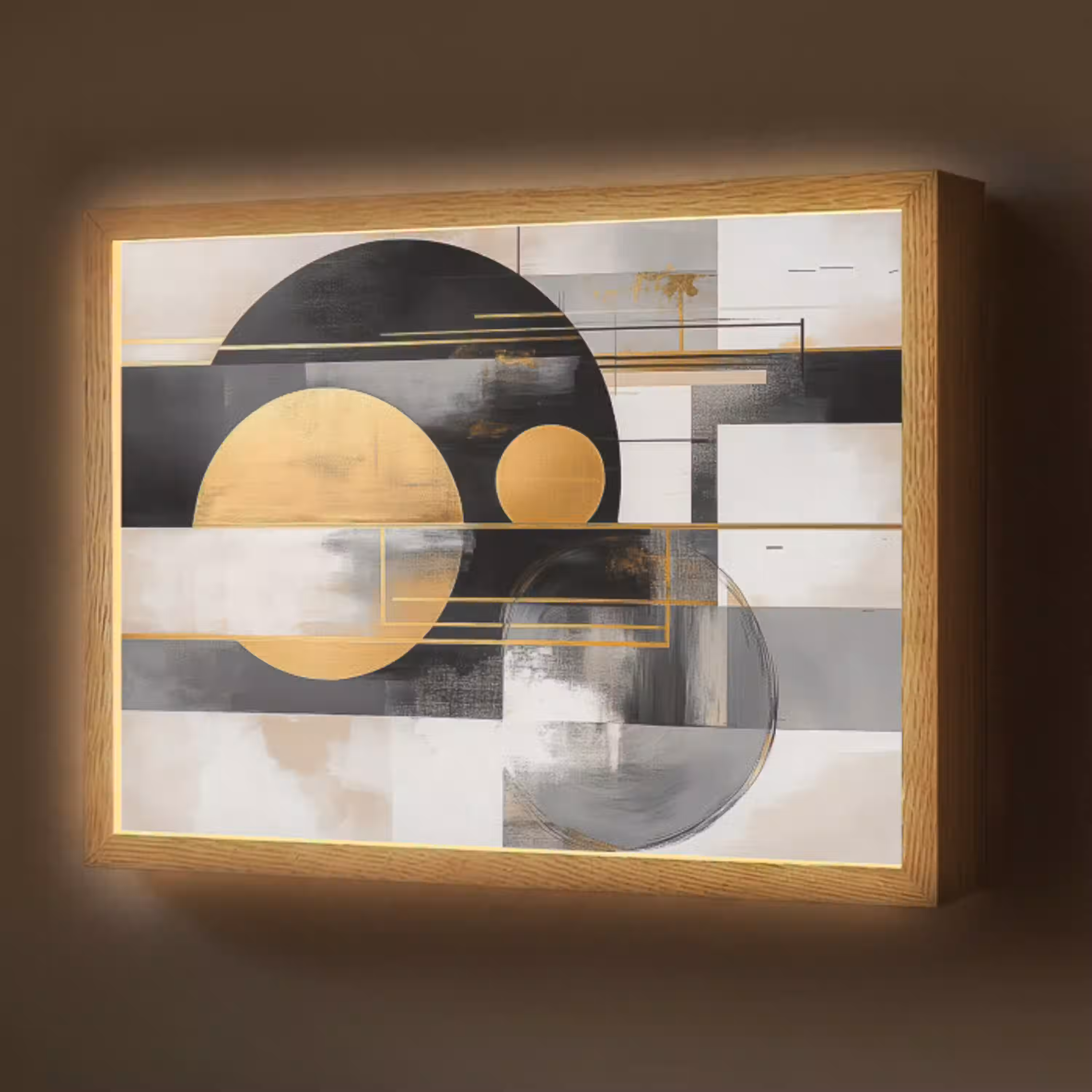 Abstract - Goud - Zilver - Vormen - Aesthetic - Modern Light Box met batterij (Wandlamp) middel -z3d_website