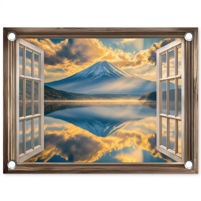 Doorkijk - Landschap - Bergen - Uitzicht - Raam tuinposter los doek klein -3d