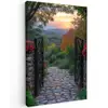 Landschap - Hek - Pad - Zonsondergang - Natuur Tuinposter op houten frame 2 cm dik klein -3d