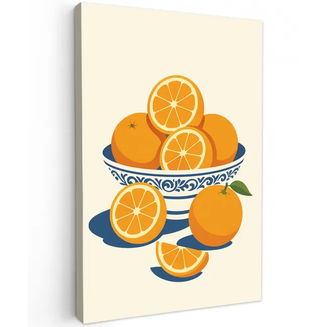 Schaal - Minimalistisch - Oranje - Sinaasappels Tuinposter op houten frame 2 cm dik middel -3d