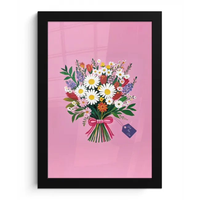 Bloemen - Quote - Kaartje - Kleurrijk fotolijst zwart zonder passe partout klein -3d