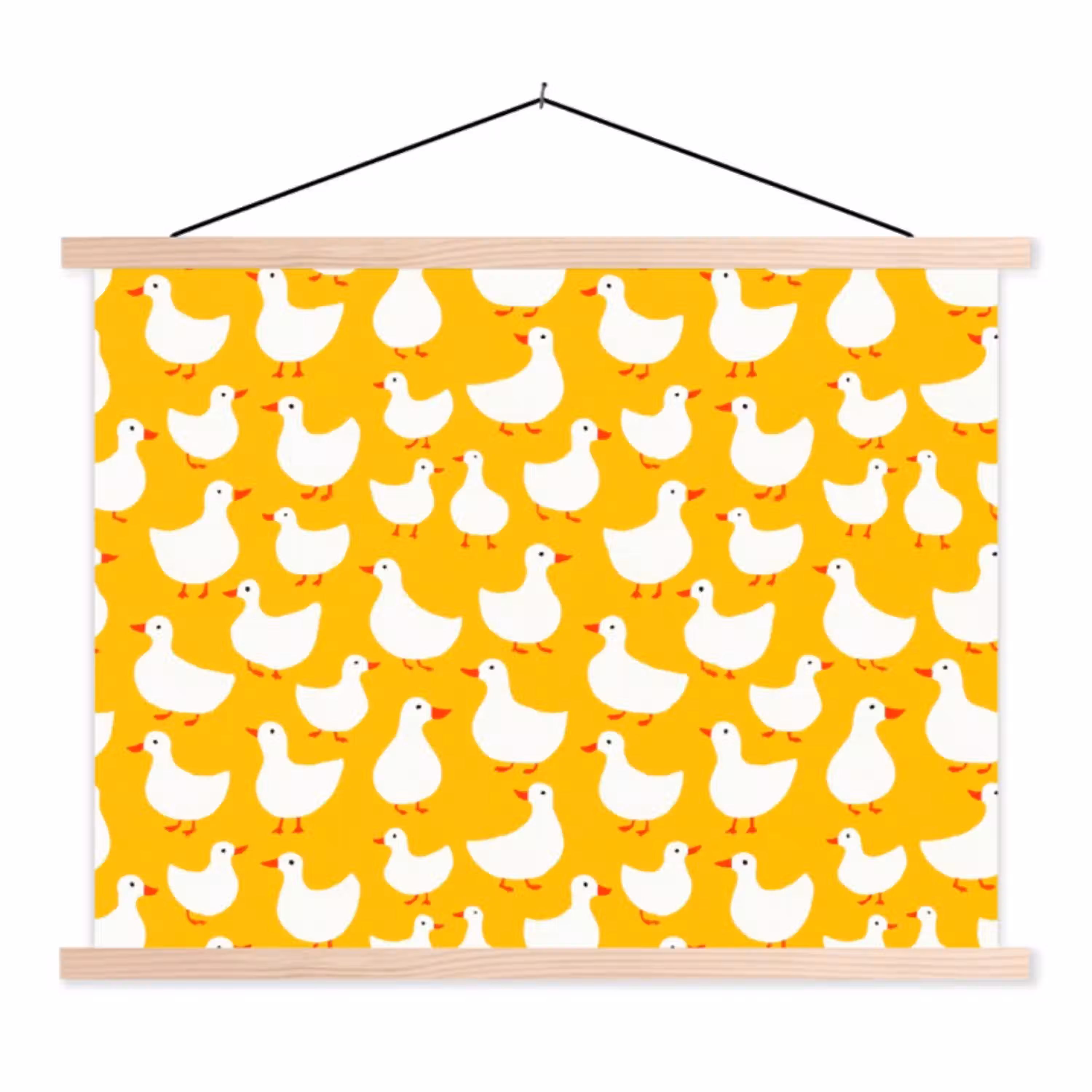 Eendjes - Patroon - Geel textielposter latten blank klein 122 -3d