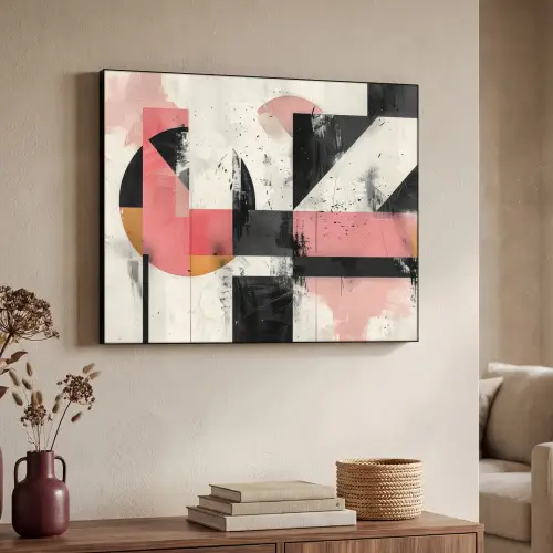 Roze - Abstract - Aesthetic - Modern - Vormen Textielframe zwart klein -sfeer3