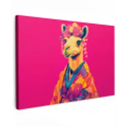 Kameel - Bloemen - Kimono - Waaiers Tuinposter op houten frame 2 cm dik klein -3d