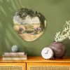 Houten bankje - Bloempotten - Landschap Wandcirkel Organisch Forex 3mm klein -sfeer2