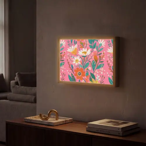Roze - Bloemen - Wit - Oranje Light Box met batterij (Wandlamp) middel -sfeer1